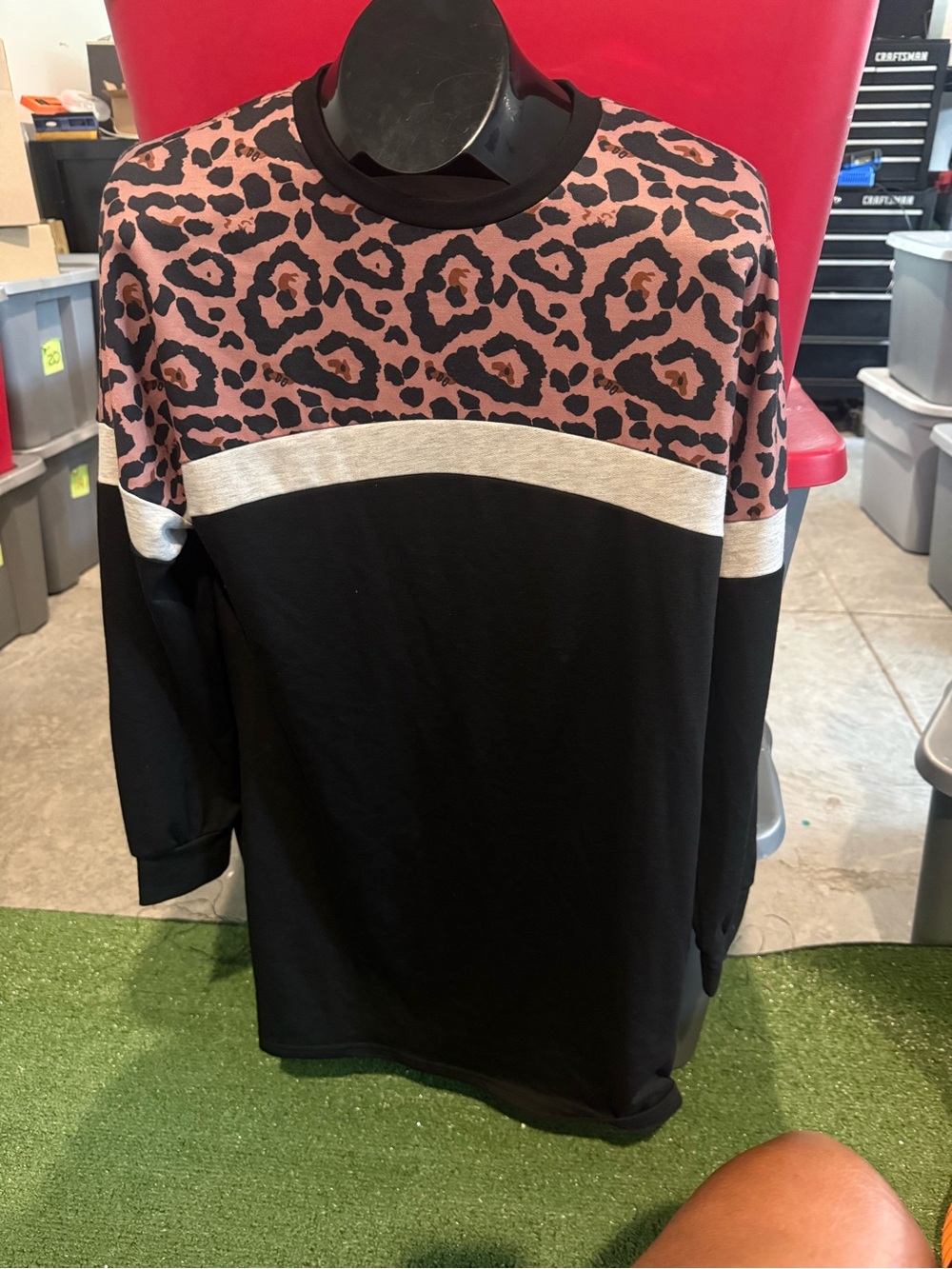 Leopard Colorblock Long Sleeve Top - Pink & Black mp67